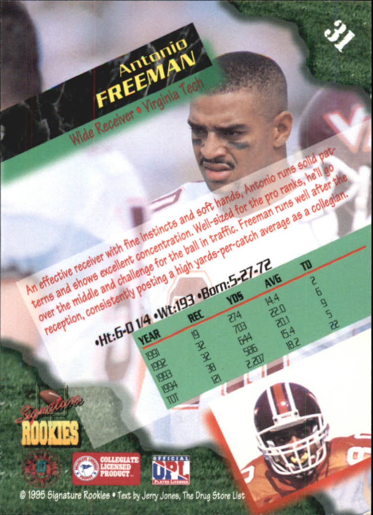 1995 Signature Rookies Autographs #31 Antonio Freeman back image