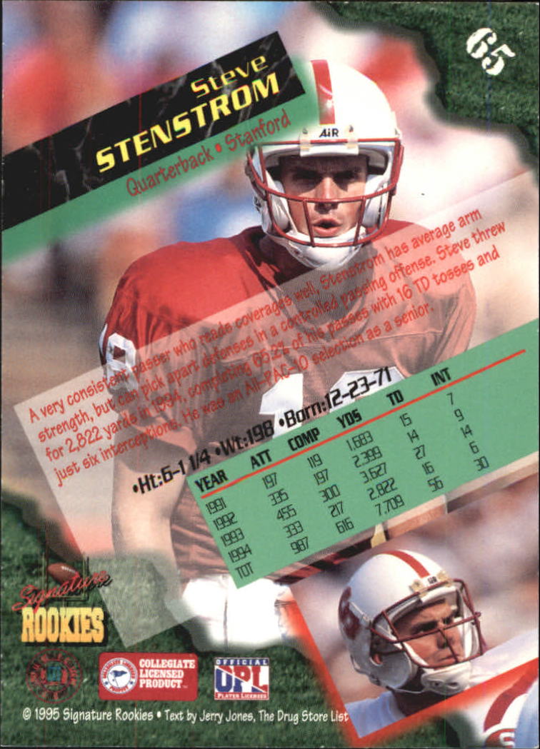 1995 Signature Rookies Autographs #65 Steve Stenstrom back image