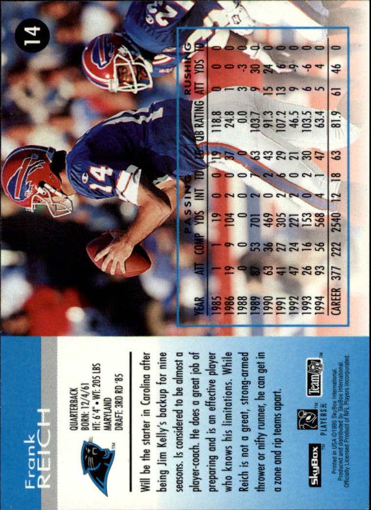 1995 SkyBox Impact #14 Frank Reich back image