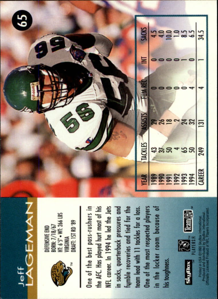 1995 SkyBox Impact #65 Jeff Lageman back image