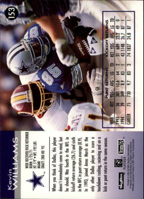 1995 SkyBox Impact #153 Kevin Williams WR back image