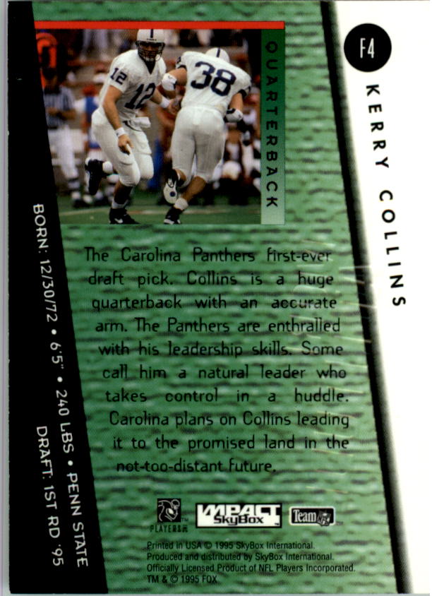 1995 SkyBox Impact More Attitude #F4 Kerry Collins back image