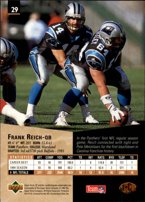 1995 SP #29 Frank Reich back image