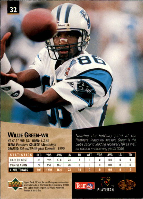 1995 SP #32 Willie Green back image