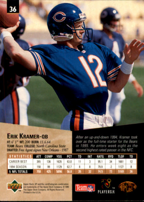 1995 SP #36 Erik Kramer back image