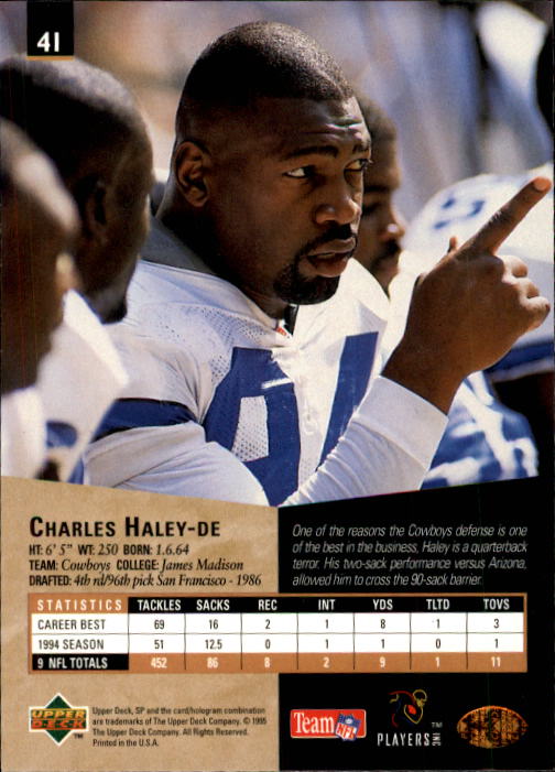 1995 SP #41 Charles Haley back image