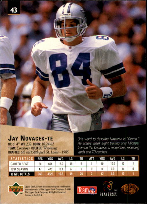 1995 SP #43 Jay Novacek back image
