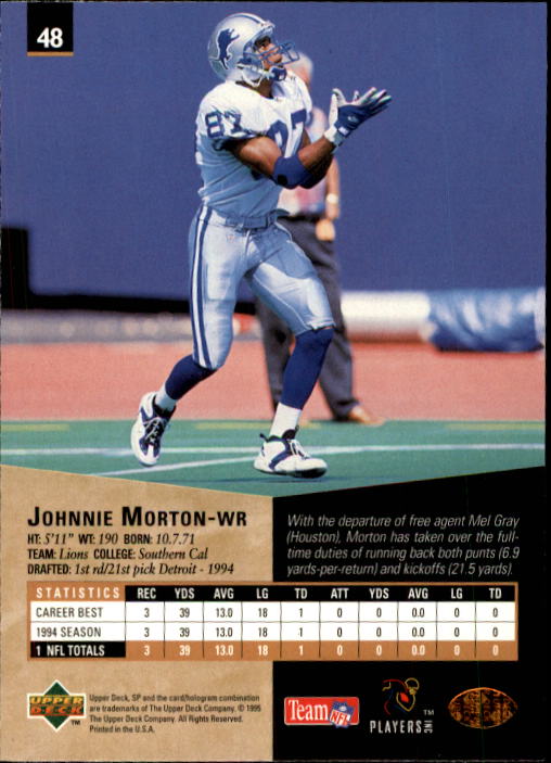 1995 SP #48 Johnnie Morton back image
