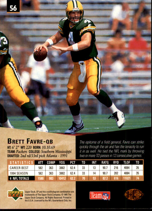 1995 SP #56 Brett Favre back image