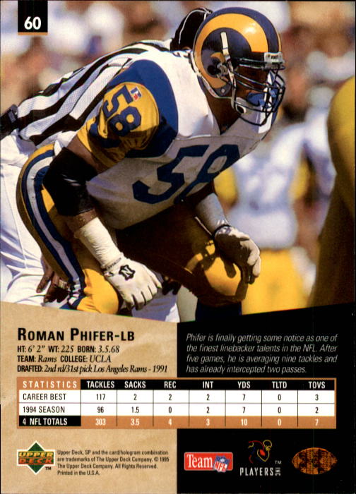 1995 SP #60 Roman Phifer back image