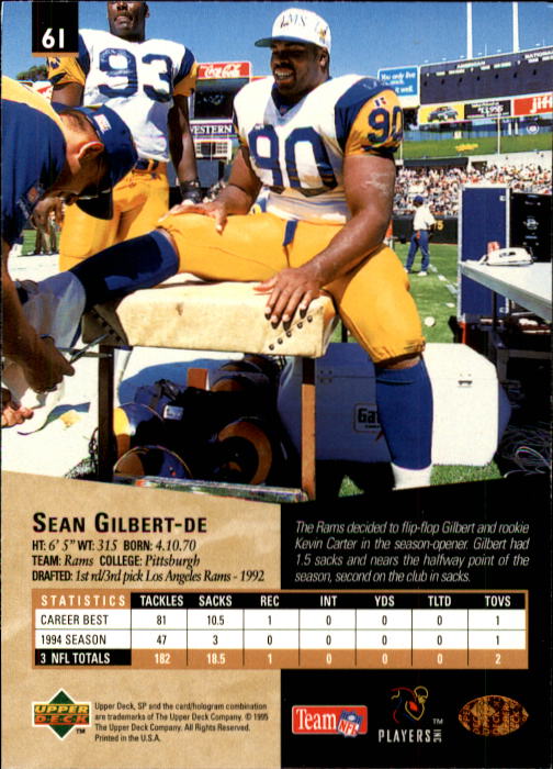 1995 SP #61 Sean Gilbert back image