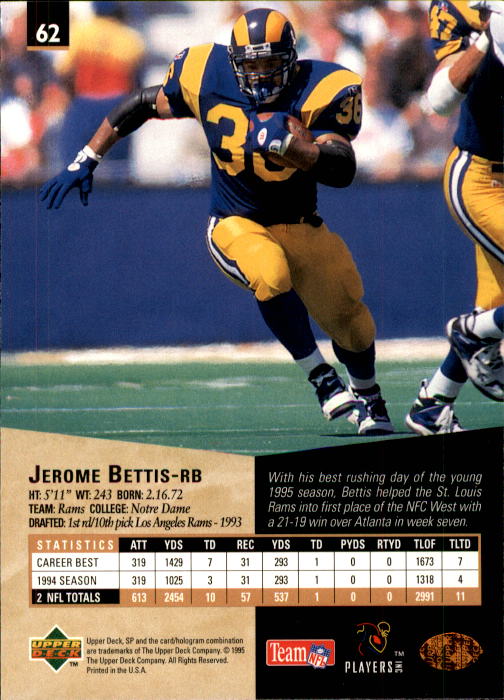 1995 SP #62 Jerome Bettis back image
