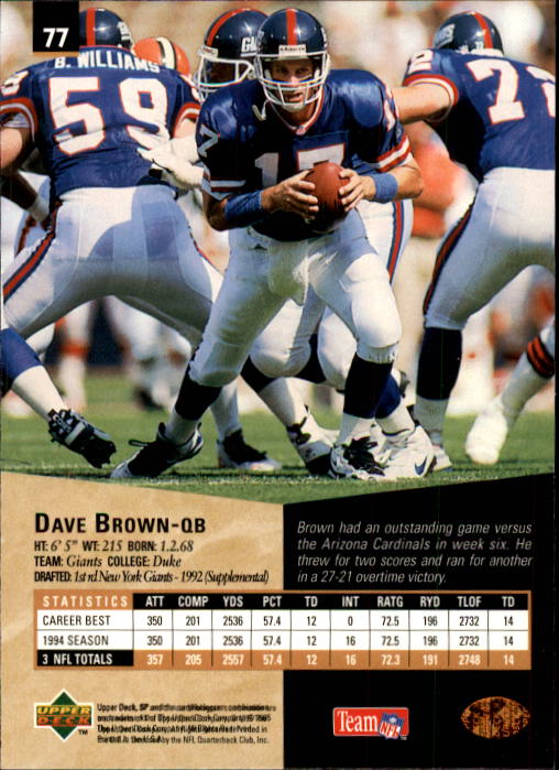 1995 SP #77 Dave Brown back image