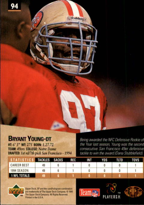 1995 SP #94 Bryant Young back image