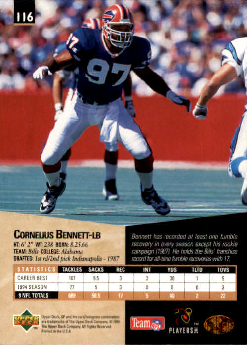 1995 SP #116 Cornelius Bennett back image