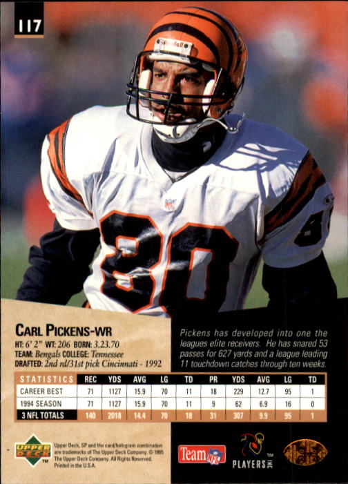 1995 SP #117 Carl Pickens back image