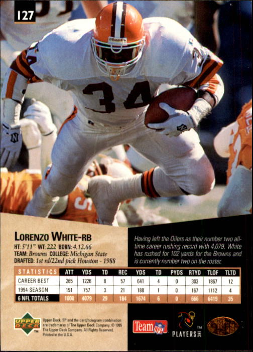 1995 SP #127 Lorenzo White back image