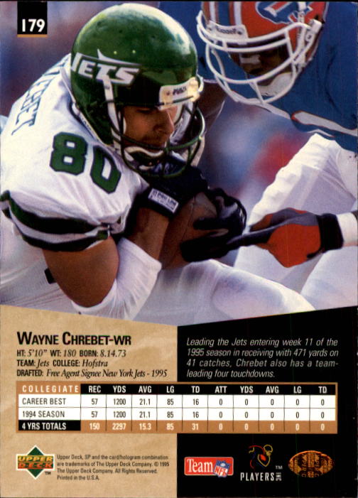 1995 SP #179 Wayne Chrebet RC back image