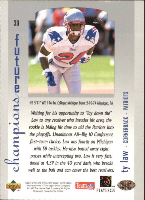 1995 SP Championship #30 Ty Law RC back image