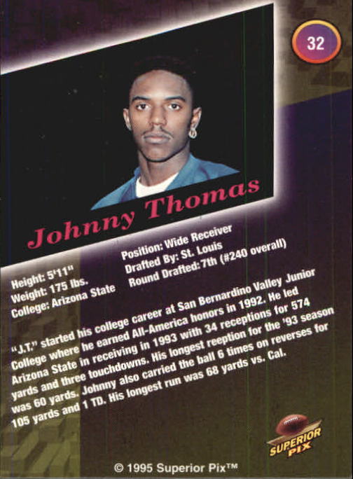 1995 Superior Pix Autographs #32 Johnny Thomas/6500 back image