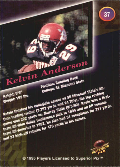 1995 Superior Pix Autographs #37 Kelvin Anderson/4000 back image