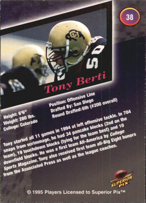 1995 Superior Pix Autographs #38 Tony Berti/6500 back image