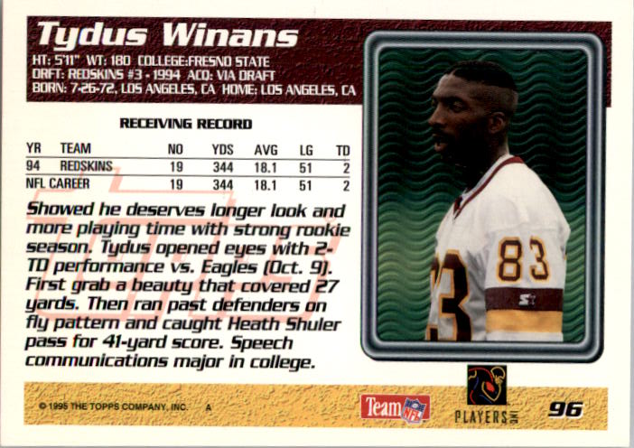 1995 Topps #96 Tydus Winans back image