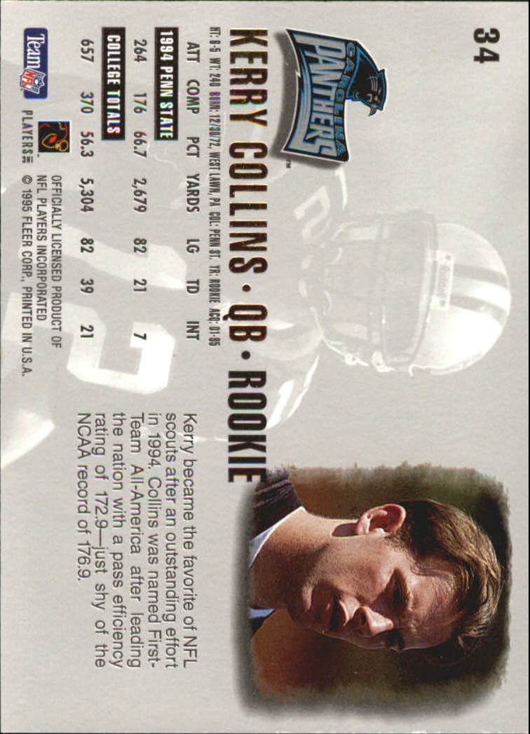1995 Ultra #34 Kerry Collins RC back image