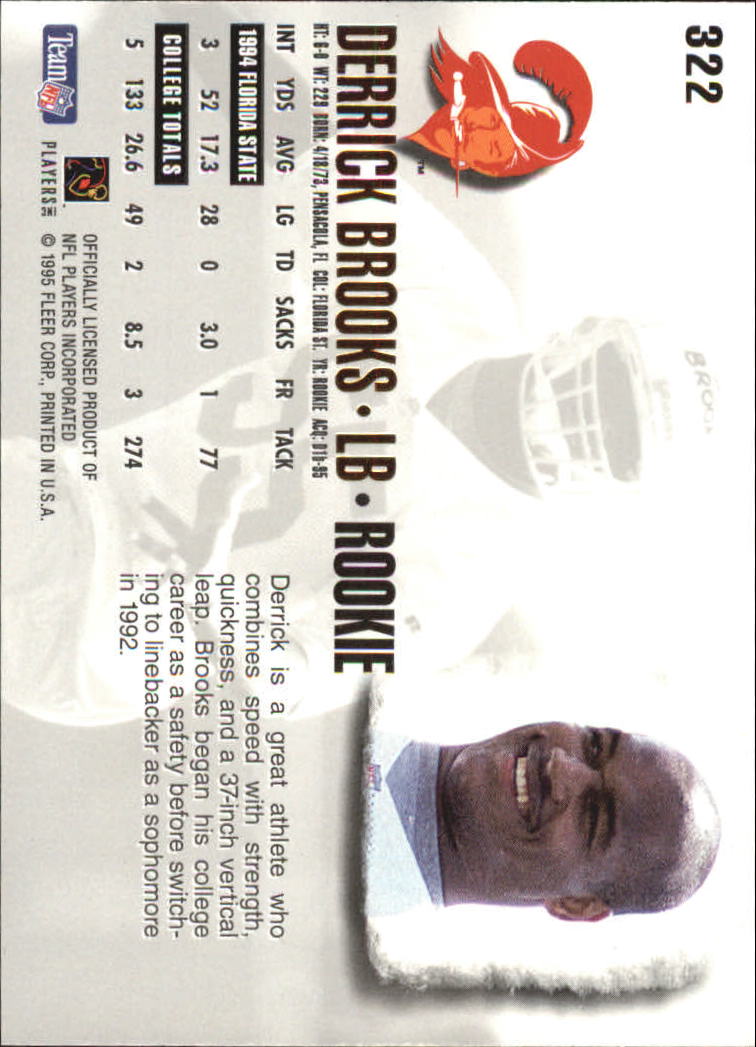 1995 Ultra #322 Derrick Brooks RC back image