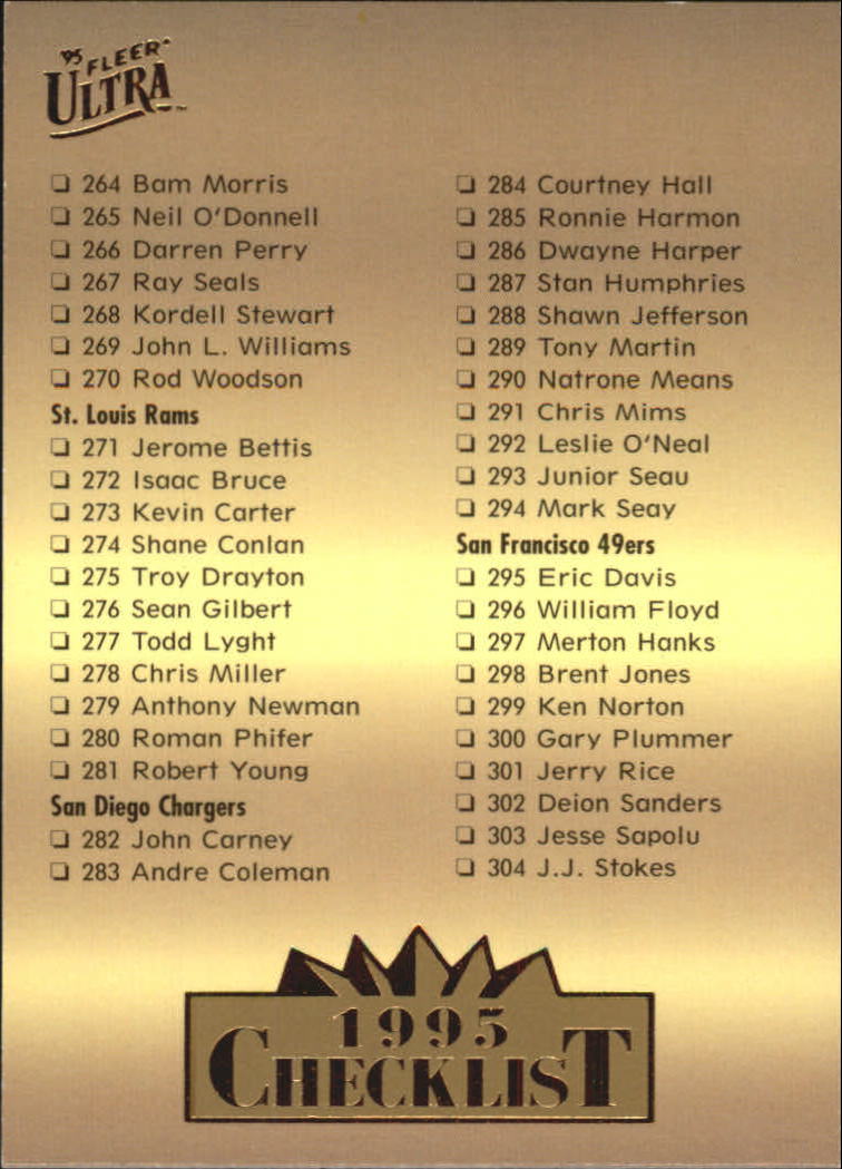 A0787- 1995 Ultra Football Cards 251-500 +Rookies -You Pick- 15+ FREE US SHIP - Picture 176 of 407