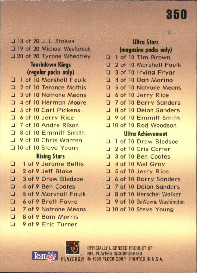 A0787- 1995 Ultra Football Cards 251-500 +Rookies -You Pick- 15+ FREE US SHIP - Picture 179 of 407
