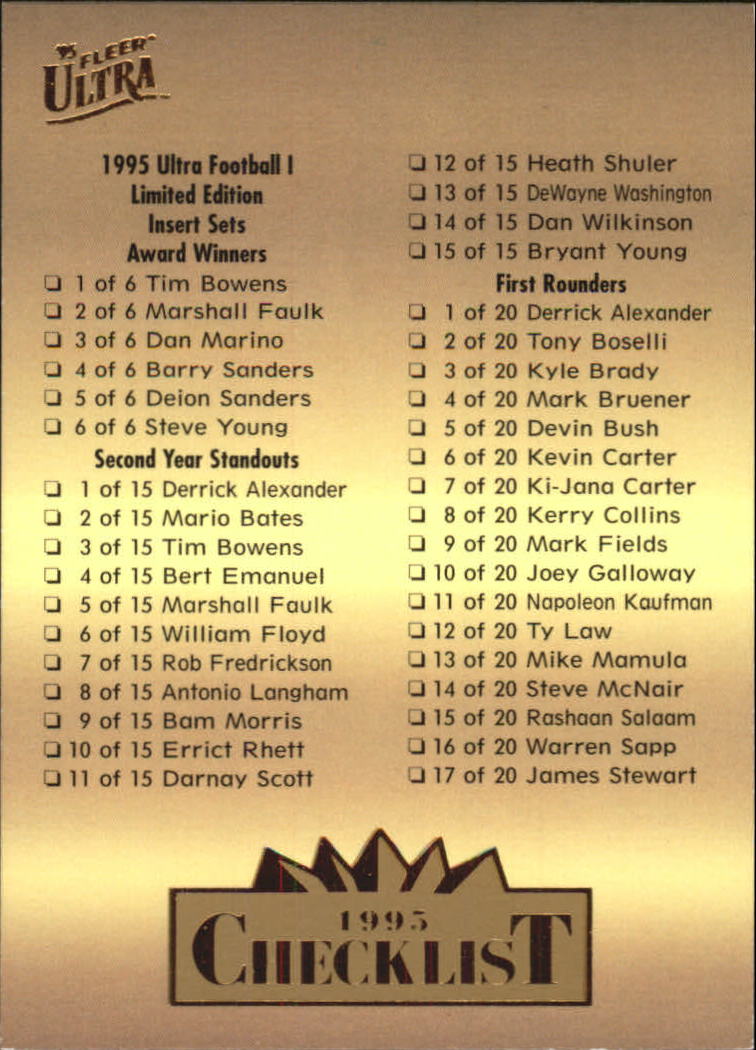 A0787- 1995 Ultra Football Cards 251-500 +Rookies -You Pick- 15+ FREE US SHIP - Picture 178 of 407