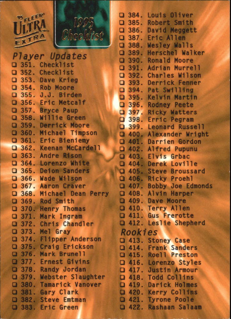 A0787- 1995 Ultra Football Cards 251-500 +Rookies -You Pick- 15+ FREE US SHIP - Picture 180 of 407