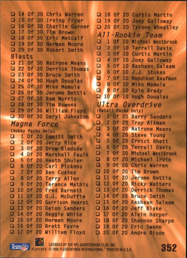 A0787- 1995 Ultra Football Cards 251-500 +Rookies -You Pick- 15+ FREE US SHIP - Picture 183 of 407