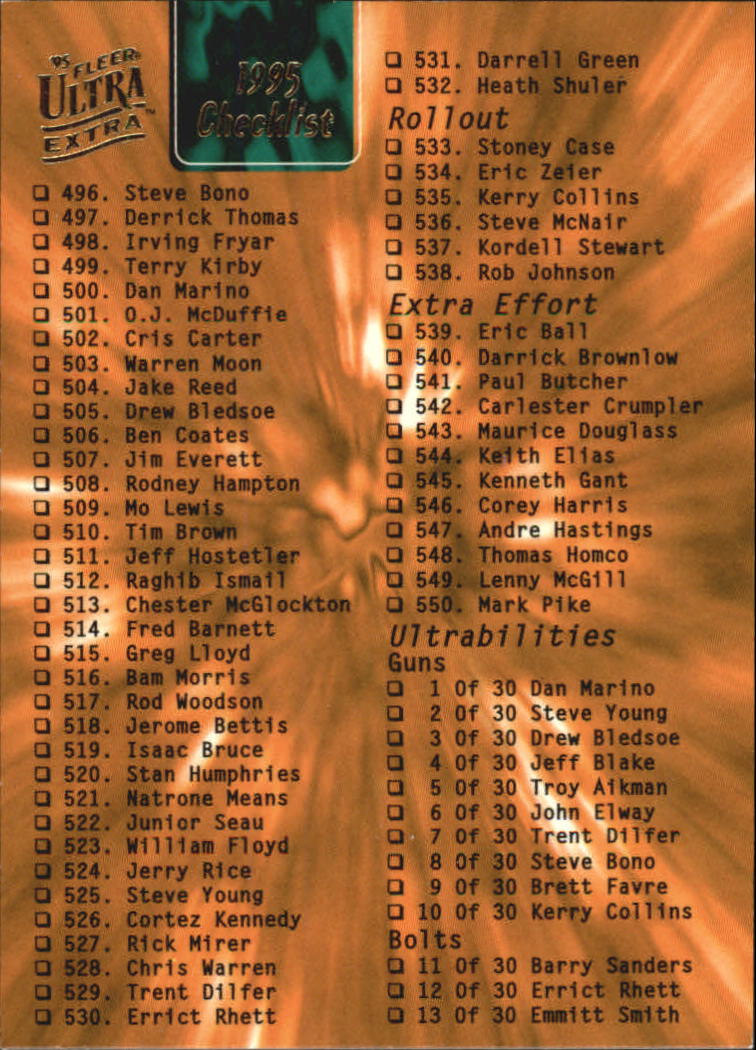 A0787- 1995 Ultra Football Cards 251-500 +Rookies -You Pick- 15+ FREE US SHIP - Picture 182 of 407