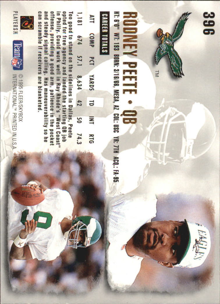 1995 Ultra #396 Rodney Peete back image