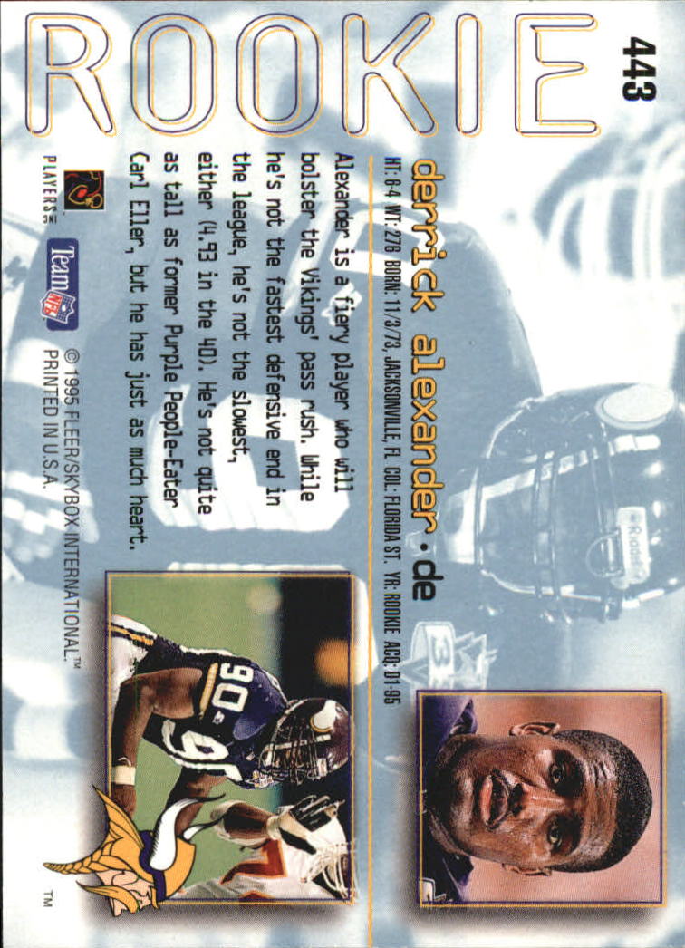 1995 Ultra #443 Derrick Alexander DE back image