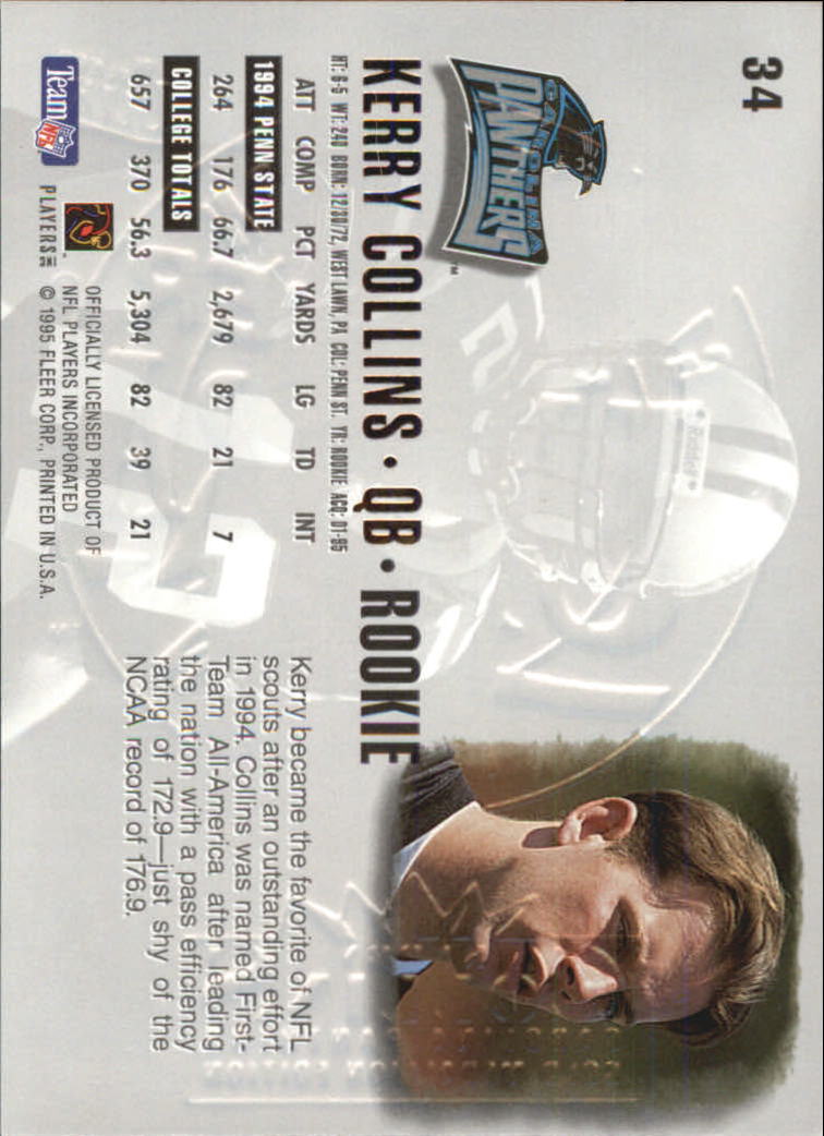 1995 Ultra Gold Medallion #34 Kerry Collins back image