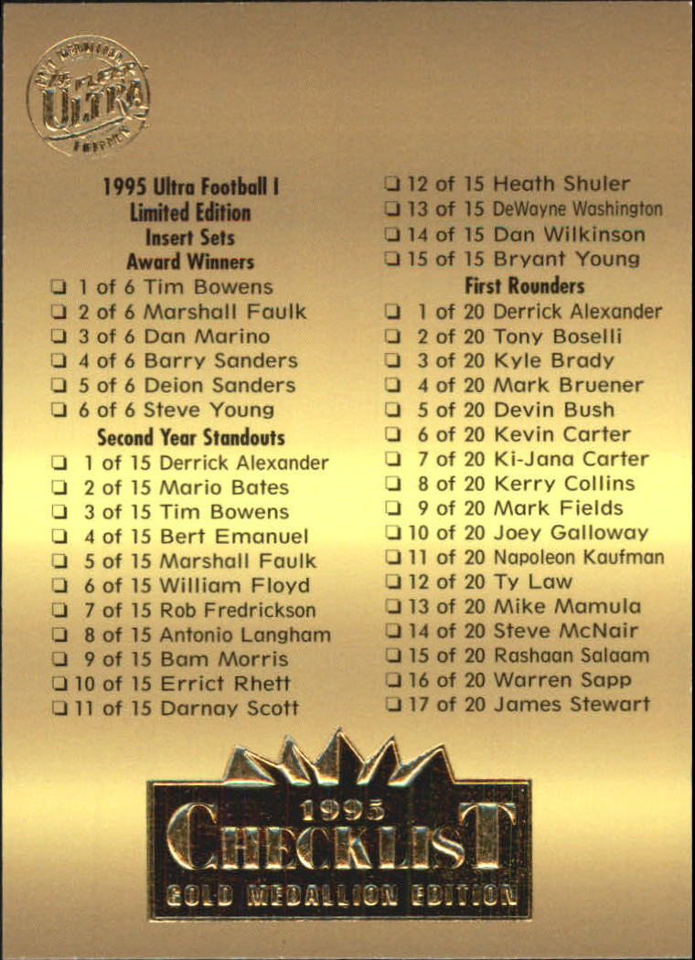 A0787- 1995 Ultra GOLD Medallion FB Cards 251-500 -You Pick- 15+ FREE US SHIP - Picture 144 of 357