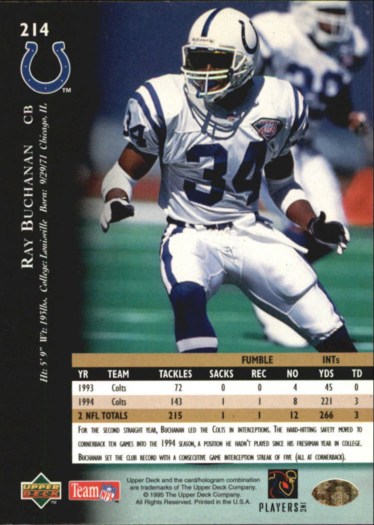 1995 Upper Deck Electric Silver Colts Football Card #214 Ray Buchanan ...