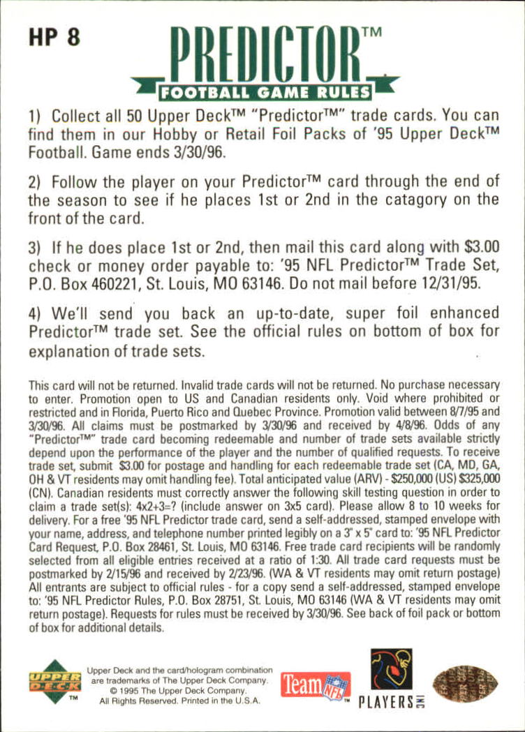 1995 Upper Deck Predictor Award Winners #HP8 Steve McNair back image