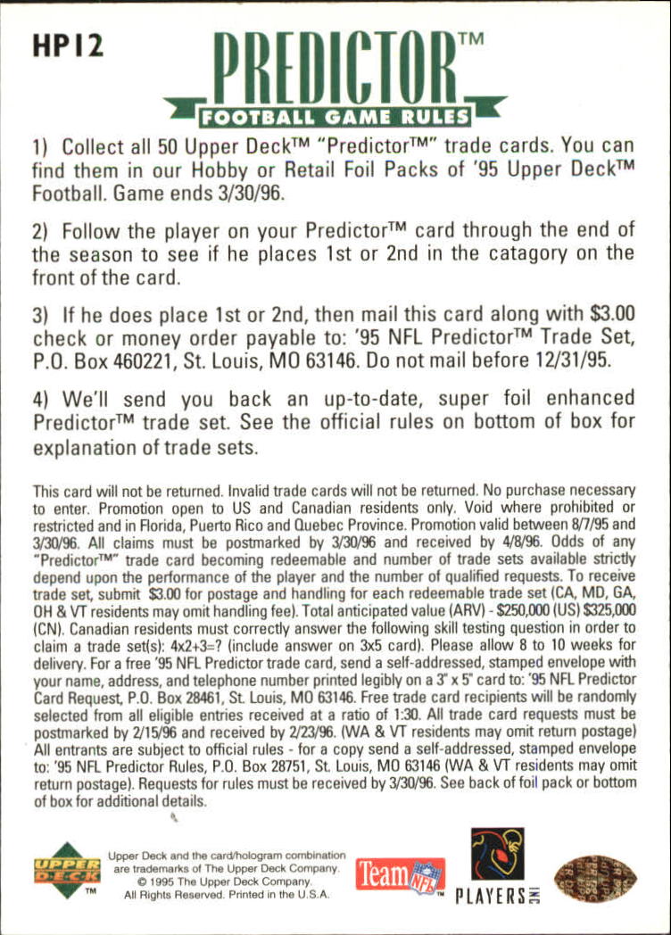 1995 Upper Deck Predictor Award Winners #HP12 Steve McNair back image