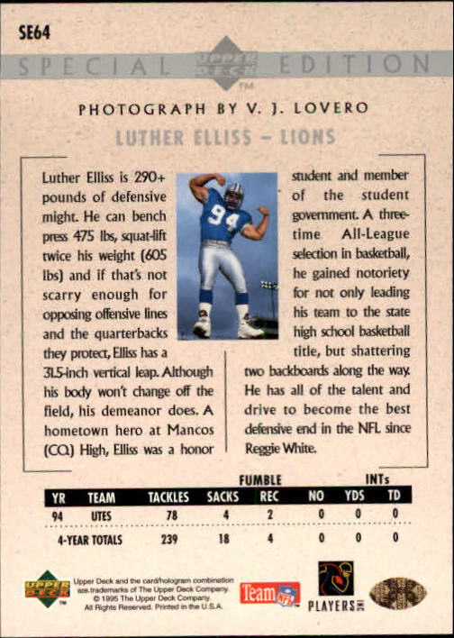 1995 Upper Deck Special Edition #SE64 Luther Elliss back image