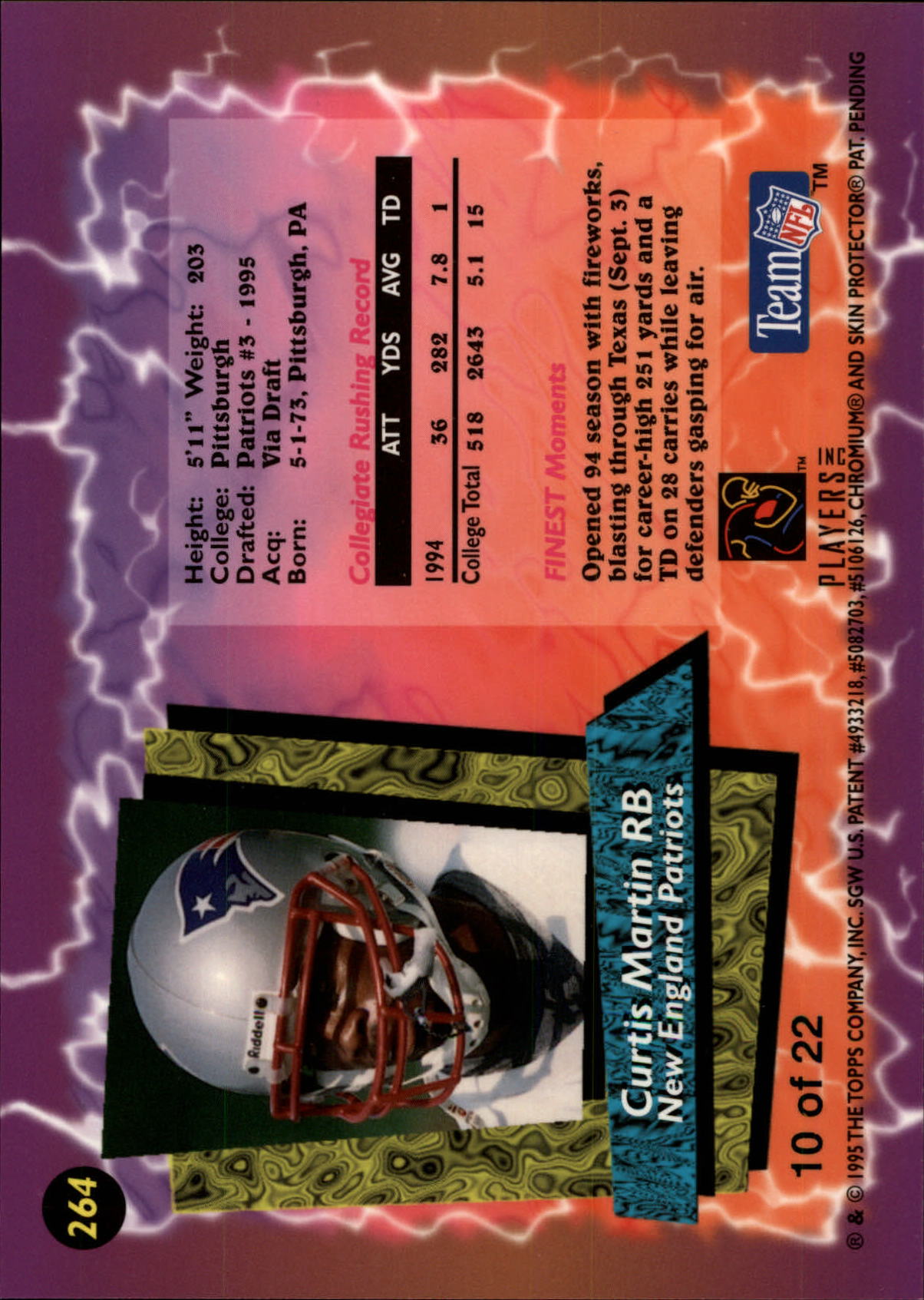 1995-96 Finest NFL Experience Show Jumbos #10 Curtis Martin back image