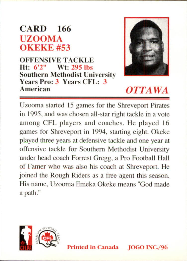 1996 JOGO #166 Uzooma Okeke back image