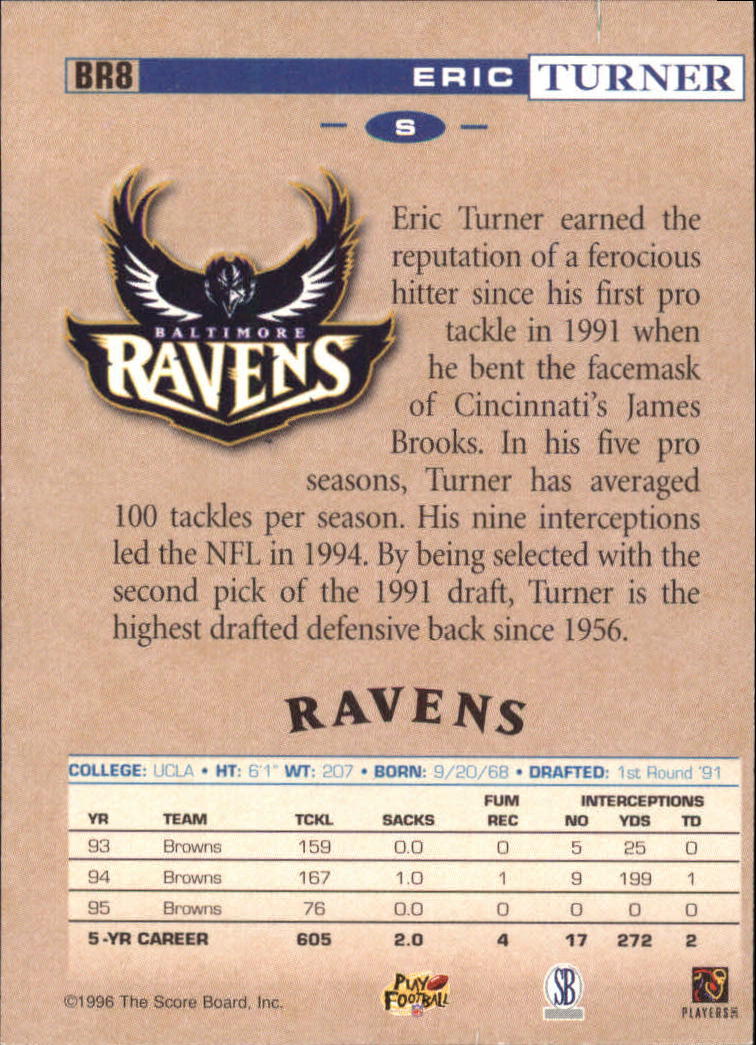 1996 Ravens Score Board/Exxon #BR8 Eric Turner back image
