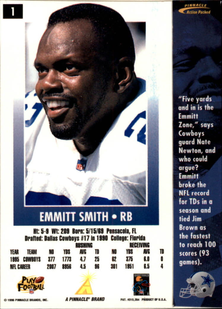 1996 Action Packed #1 Emmitt Smith back image