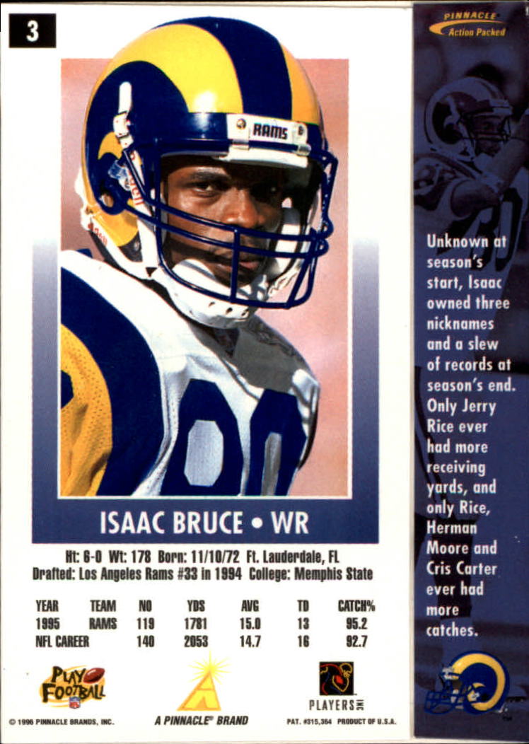 1996 Action Packed #3 Isaac Bruce back image