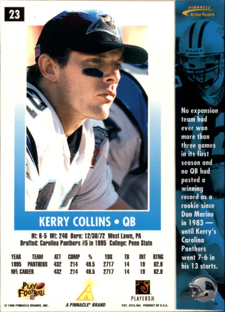 1996 Action Packed #23 Kerry Collins back image