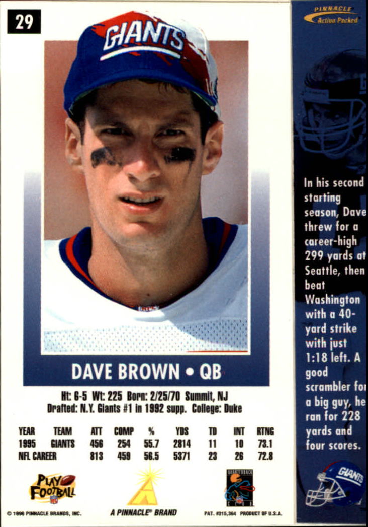 1996 Action Packed #29 Dave Brown back image